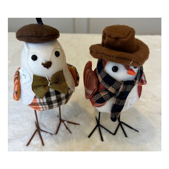 Fall Autumn Fabric Birds Plaid‎ Decor Set of 2 - Picture 2 of 10